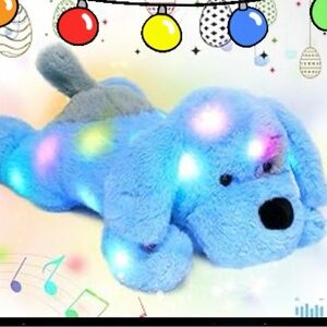 Hopearl Blue Puppy plush 17" Led Musical Lullabies changring lights